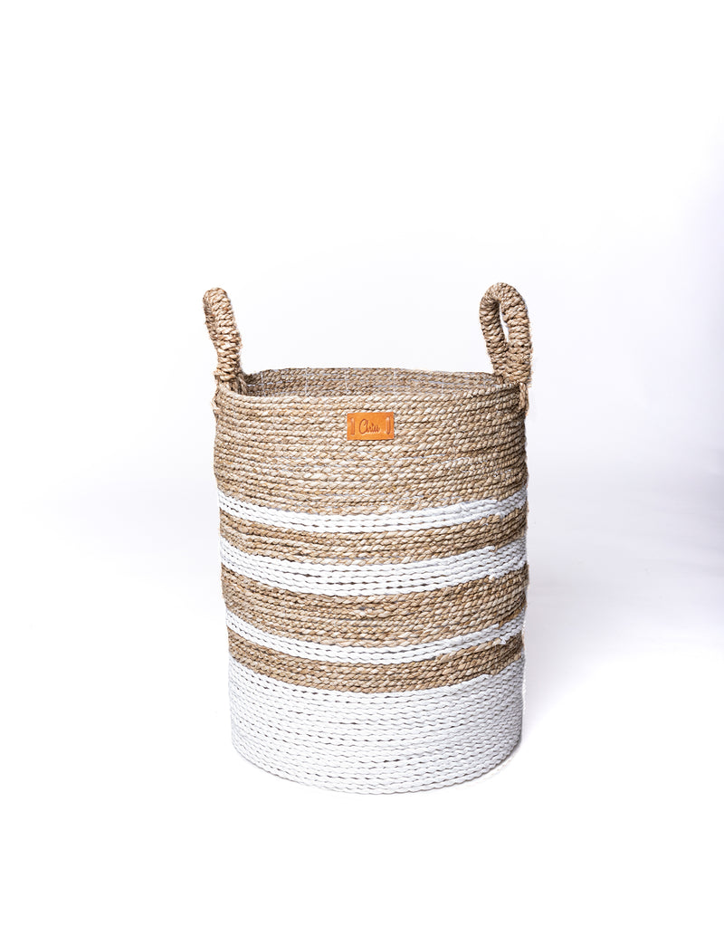 Seagrass Raffia Round Basket Natural/White Striped