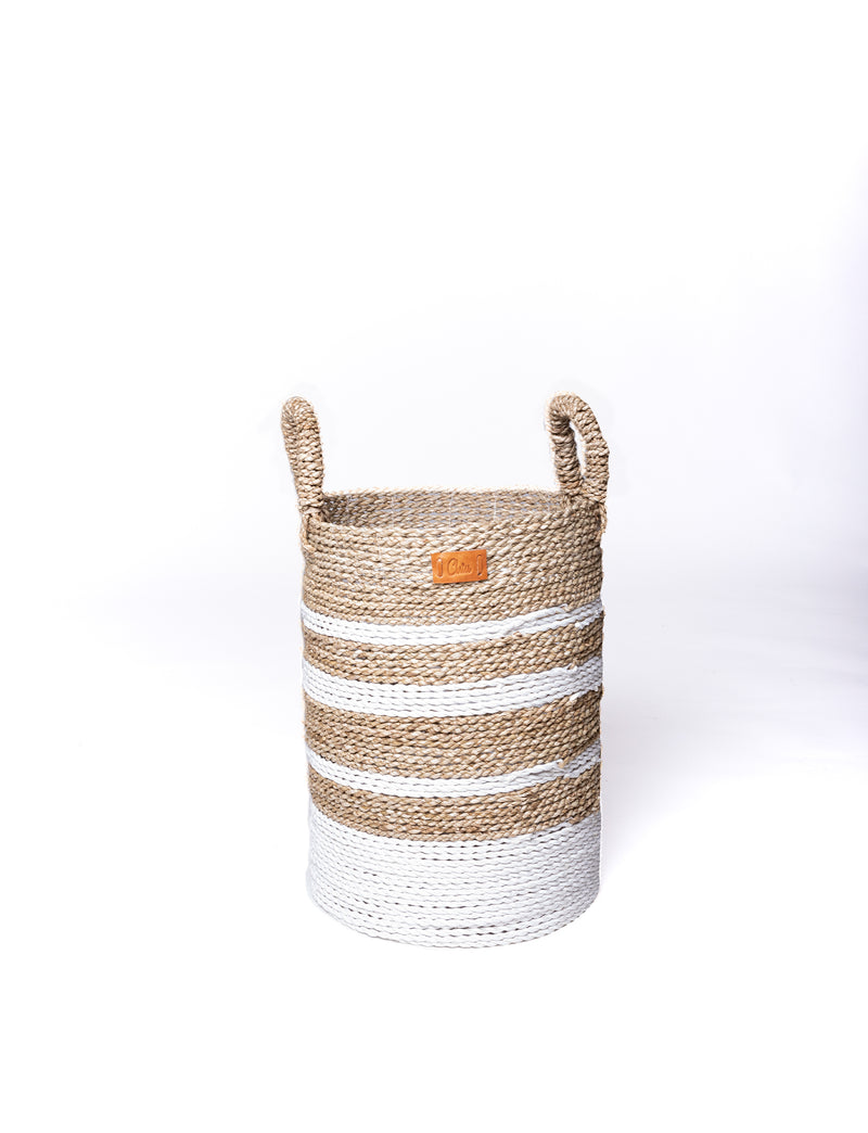 Seagrass Raffia Round Basket Natural/White Striped
