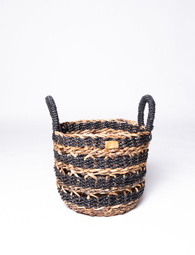 Banana Seagrass Round Basket Natural/Black
