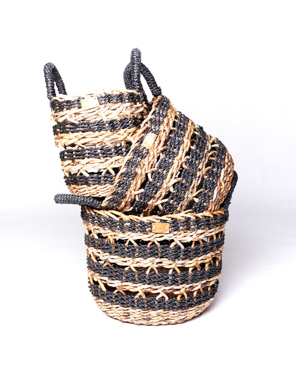 Banana Seagrass Round Basket Natural/Black