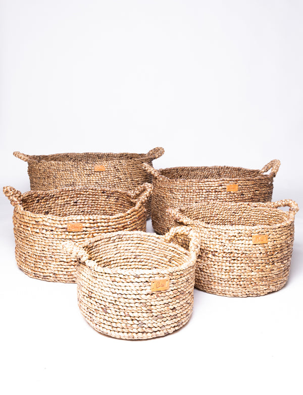 Natural Braided Waterhyacinth Basket Round